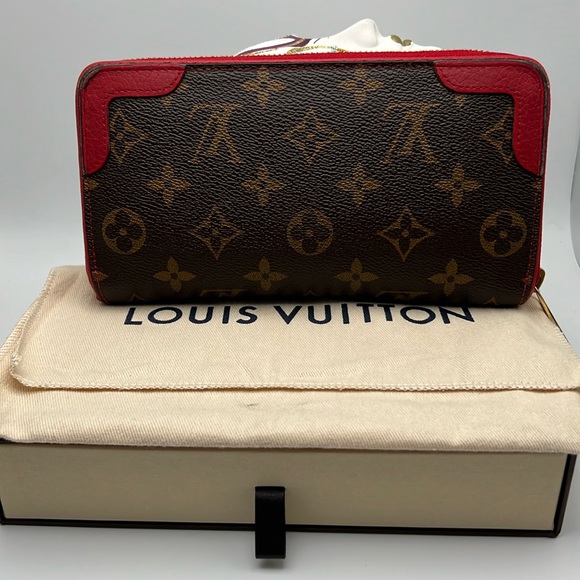 LOUIS VUITTON Zippy Long Wallet Retiro Around Monogram M61854 Red Cerise Purse - Picture 3 of 17